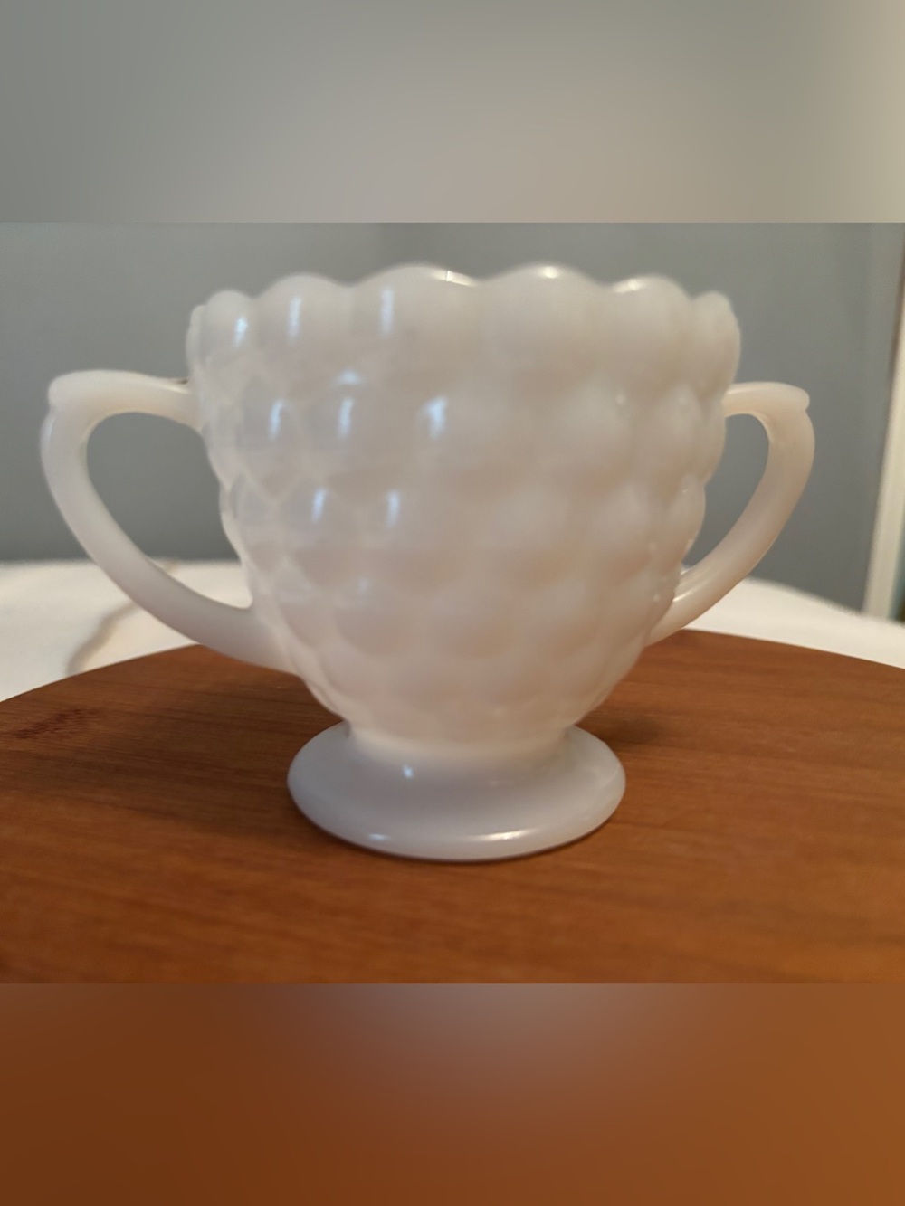 Anchor Hocking White Bubble Milk Glass Sugar Bowl with Handles